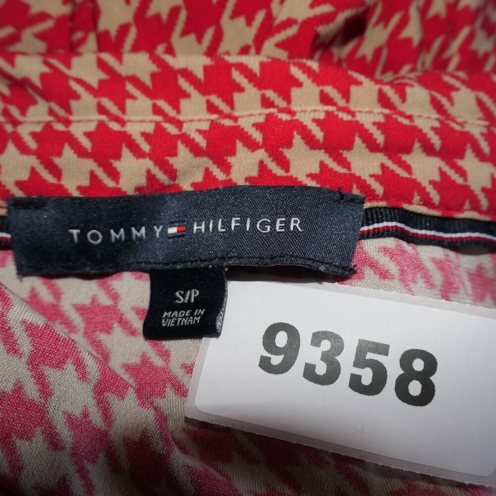 Tommy Hilfiger Blouse Womens Small Red Tan Houndstooth Button Front Long Sleeve - Picture 12 of 12